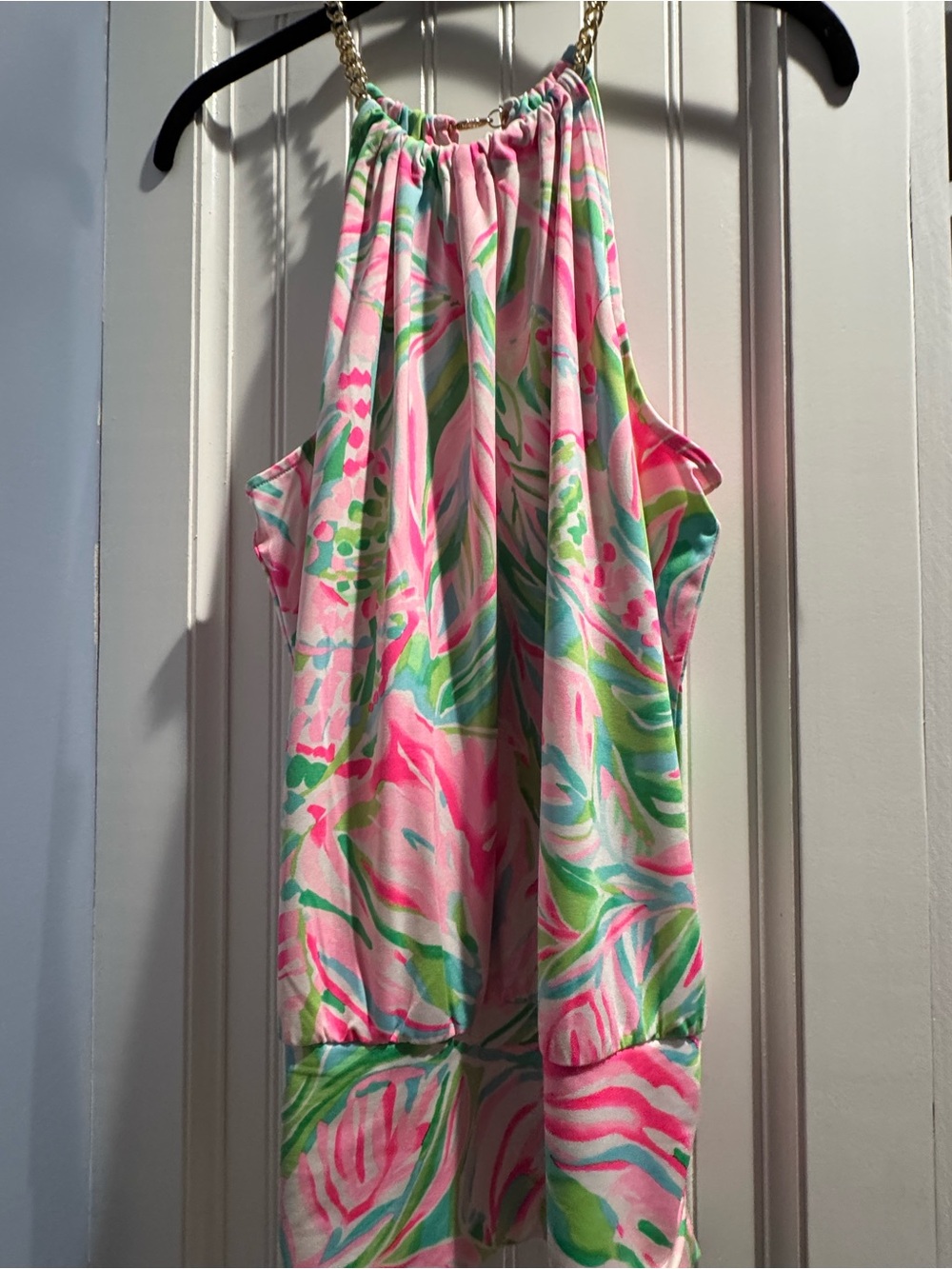 Lilly Pulitzer Pink Green Aqua Chain-Strap Halter Dress